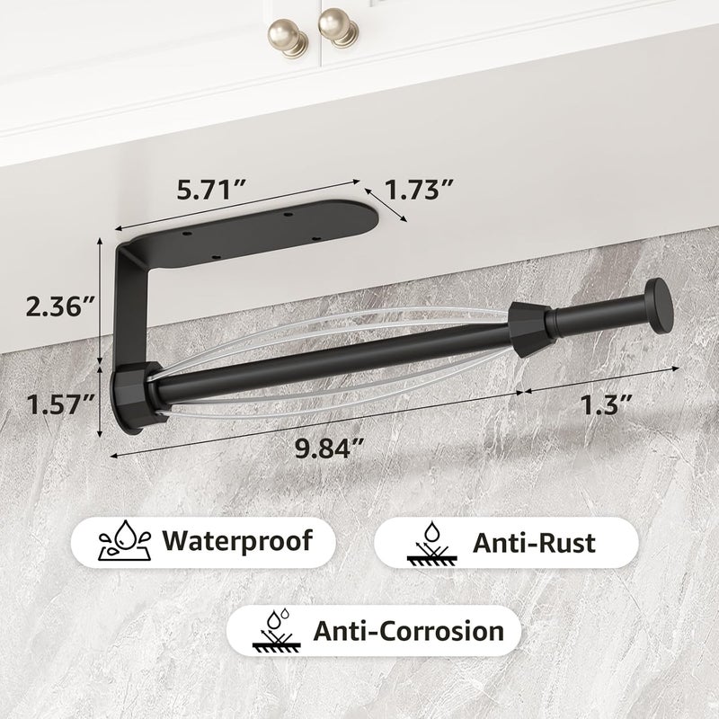 Mbillion Under Cabinet Paper Towel Holder for Kitchen, RV & Camper - Waterproof, Anti-Rust Wall Mount with No Drill Installation, 5.71” Compact Design (Black) - Image 2